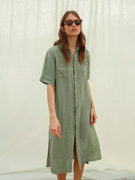 CC233 - Linen Shirt Dress (BASILICO)